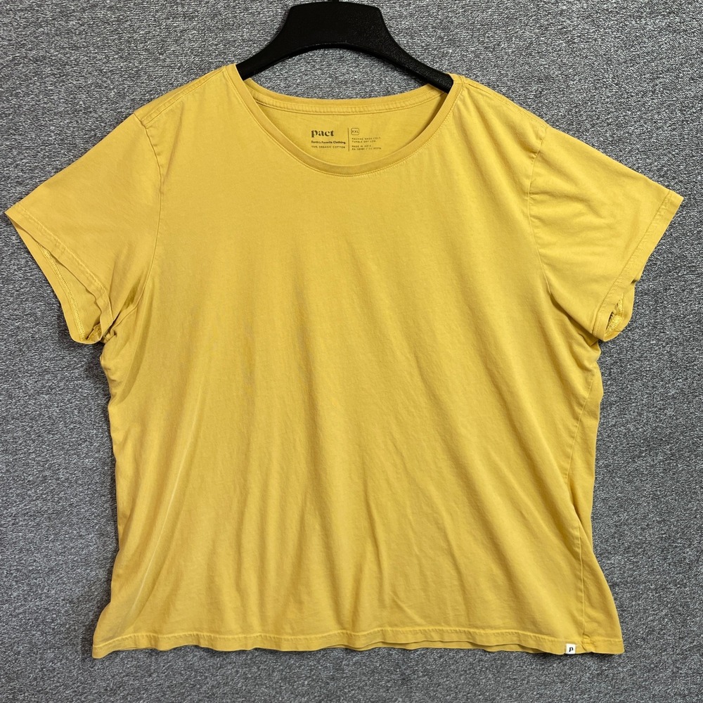Pact Organic Cotton Short Sleeve T-Shirt Mustard Yellow XXL Women Crew Neck